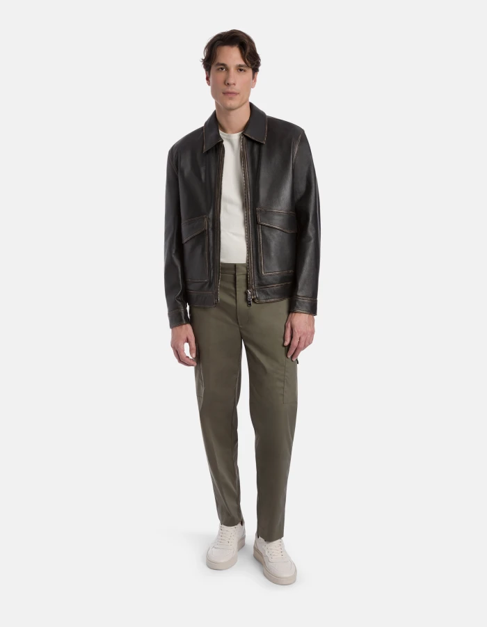 Regular-fit crew-neck T-shirt in cotton crepe