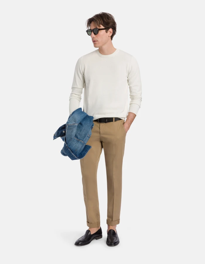 Regular-fit crew-neck jumper in cotton crepe