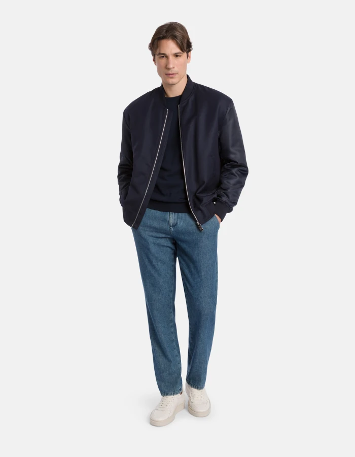 Regular-fit crew-neck jumper in cotton crepe