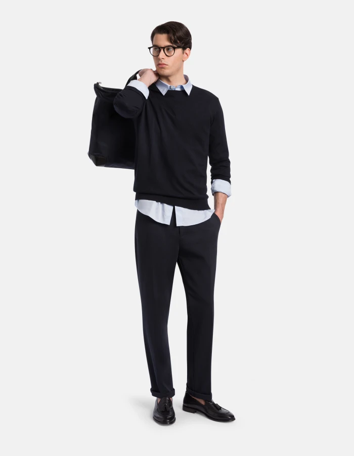 Regular-fit crew-neck jumper in silk and cotton
