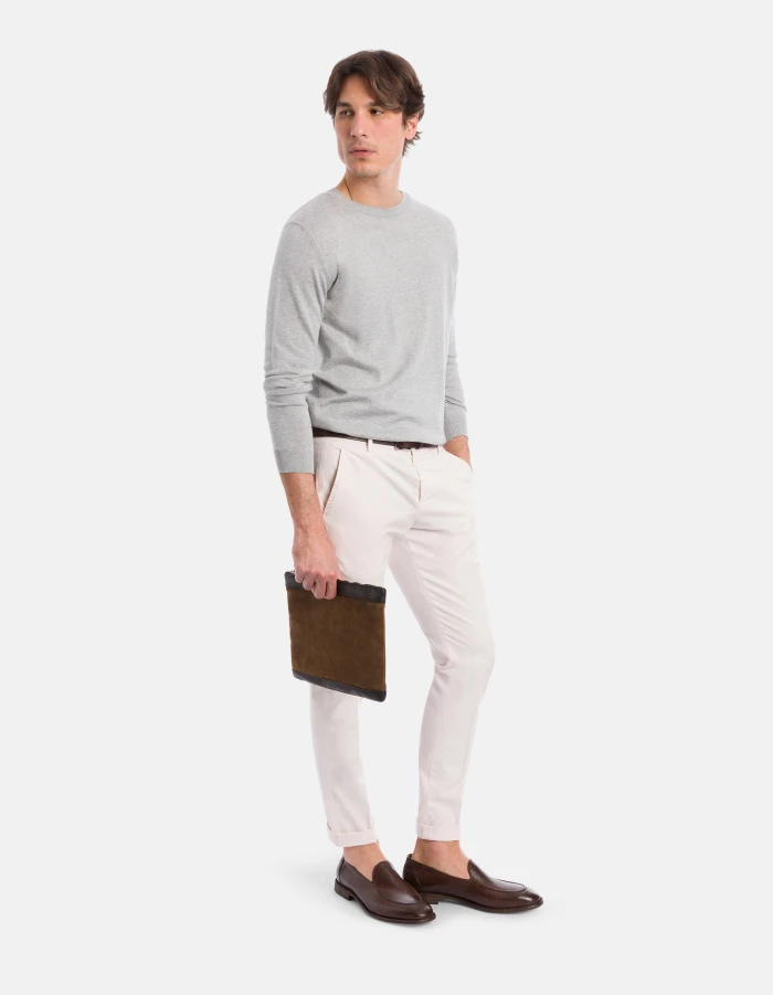 Regular-fit crew-neck jumper in silk and cotton