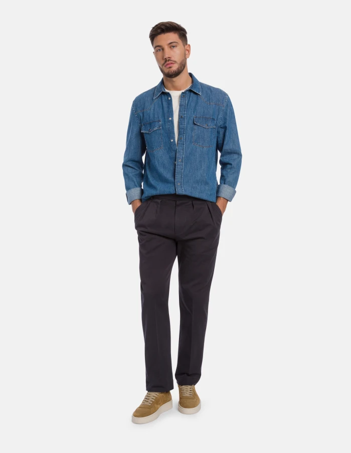 Regular-fit crew-neck T-shirt in silk and cotton