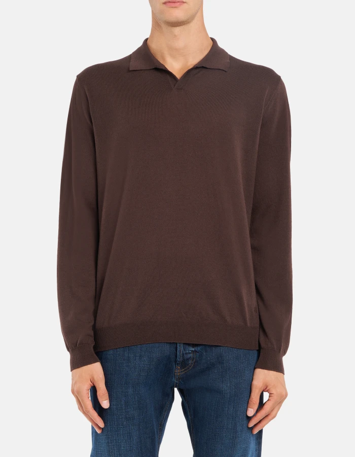 Polo regular in lana e cotone