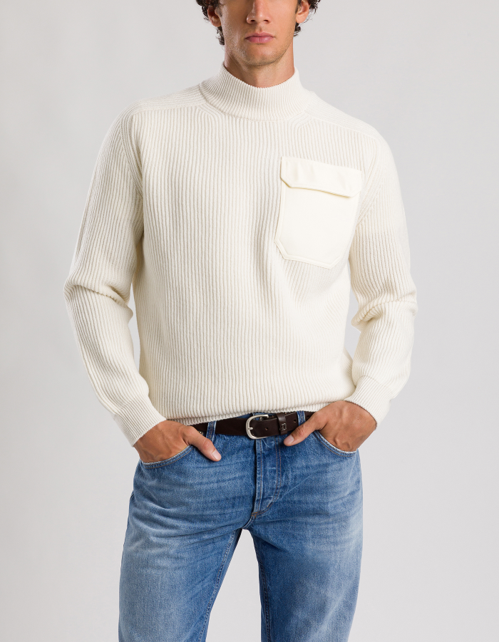 Regular-fit polo neck jumper in fisherman’s rib