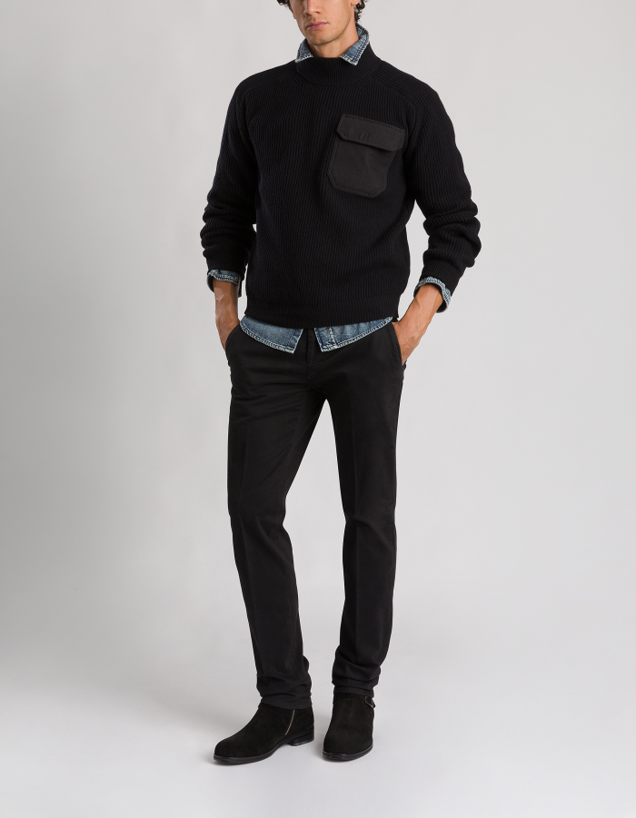 Regular-fit polo neck jumper in fisherman’s rib