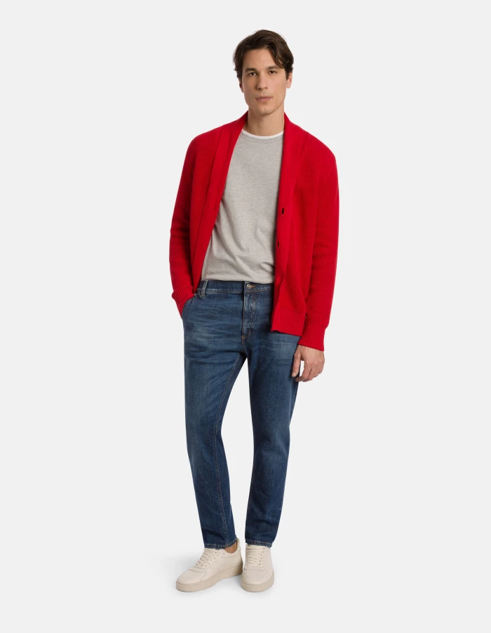 Cardigan in normaler Passform aus Baumwolle mit Wabenmuster