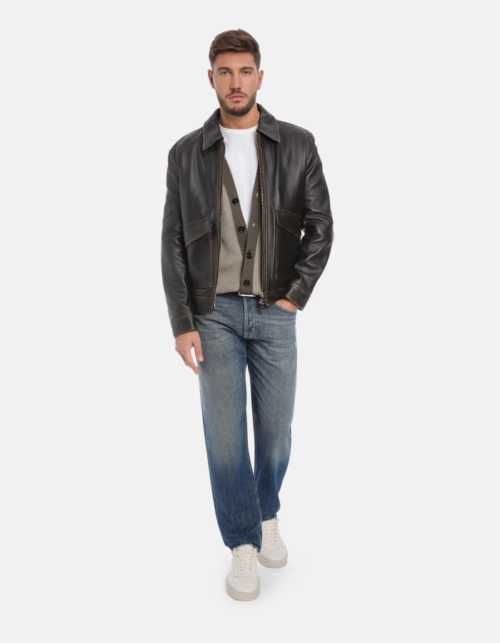 Regular-fit cardigan in striped fisherman’s rib