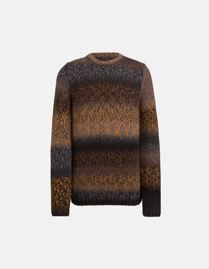 Regular-fit crew-neck jumper in printed wool-blend fabric