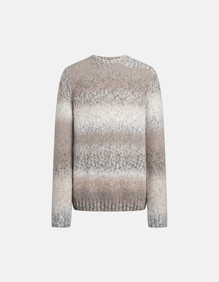 Regular-fit crew-neck jumper in printed wool-blend fabric