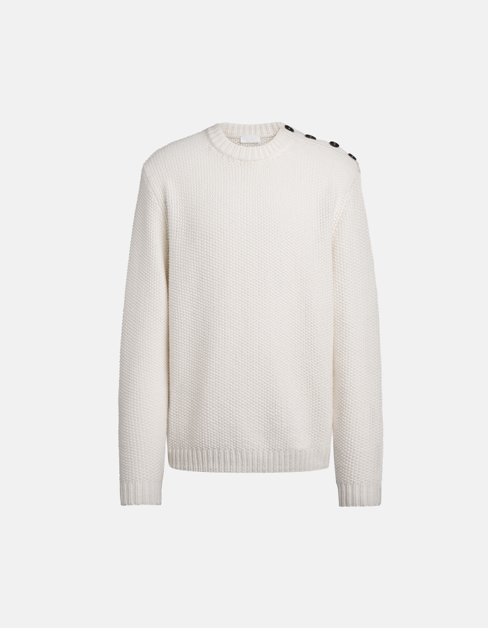 Crew-neck jumper in moss-stitch wool, regular fit