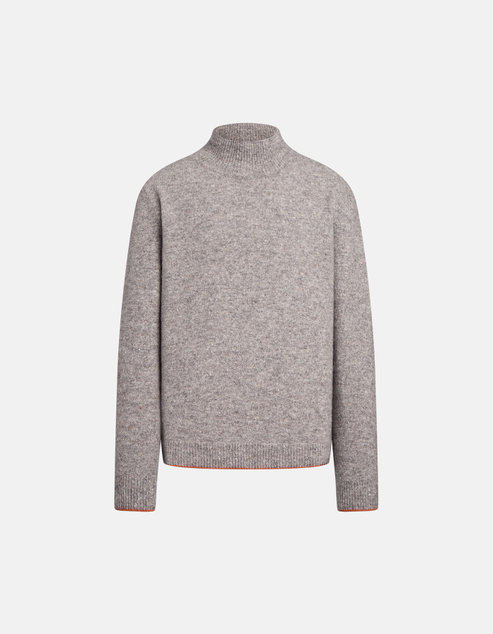 Regular-fit alpaca mock-turtleneck sweater with buttons