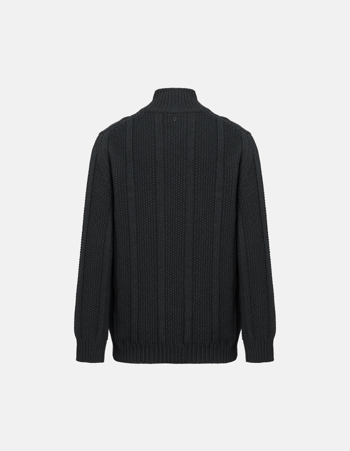 Regular-fit jumper with mock turtleneck in braided-knit wool