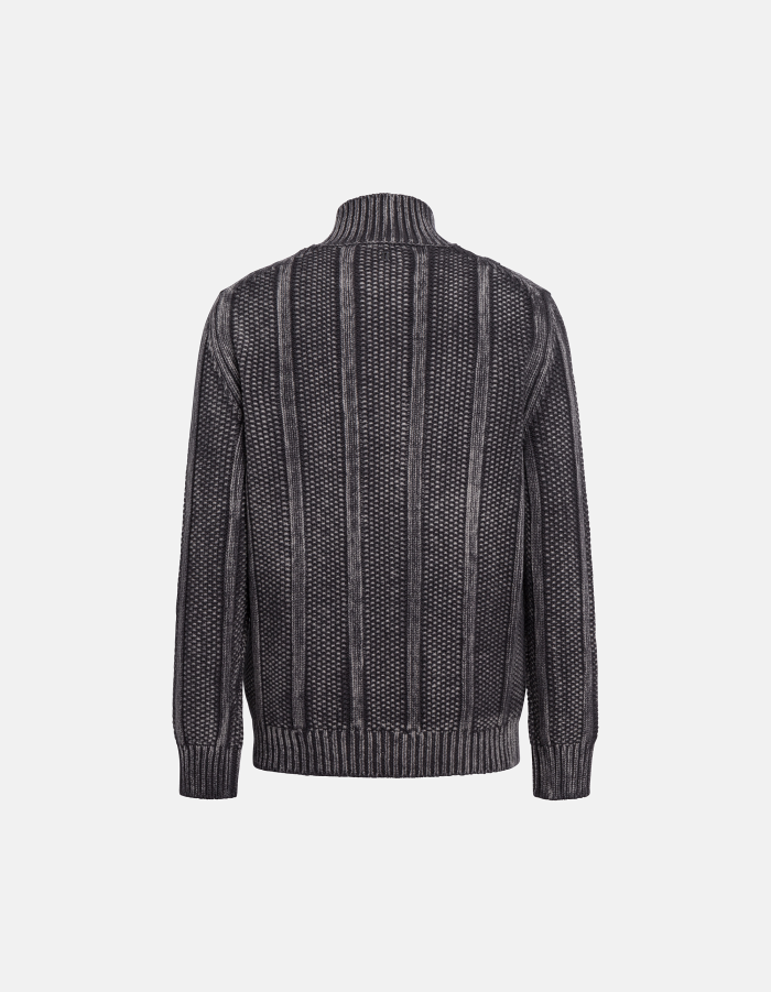 Regular-fit jumper with mock turtleneck in braided-knit wool