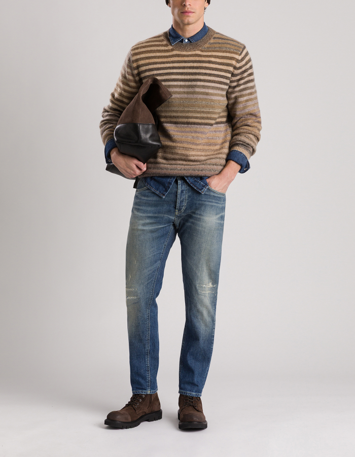 Regular-fit crew-neck jumper in printed wool-blend fabric