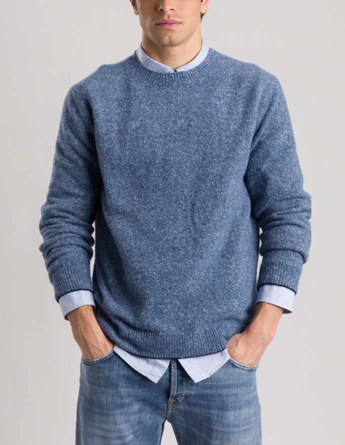 Regular-fit crew-neck jumper in alpaca wool with buttons