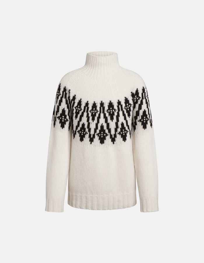 Regular-fit polo neck jumper in jacquard wool
