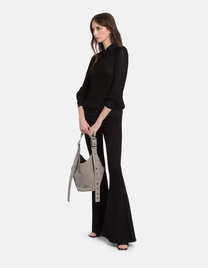 Small split leather hobo bag