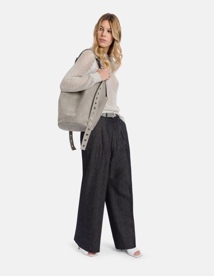 Big split leather hobo bag