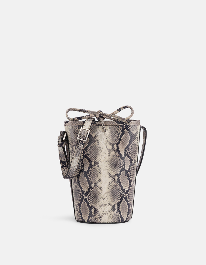 Small python-print bucket bag