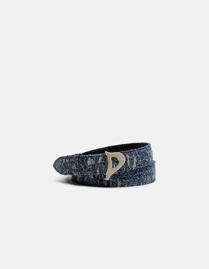 Belt in denim matelassé jacquard denim