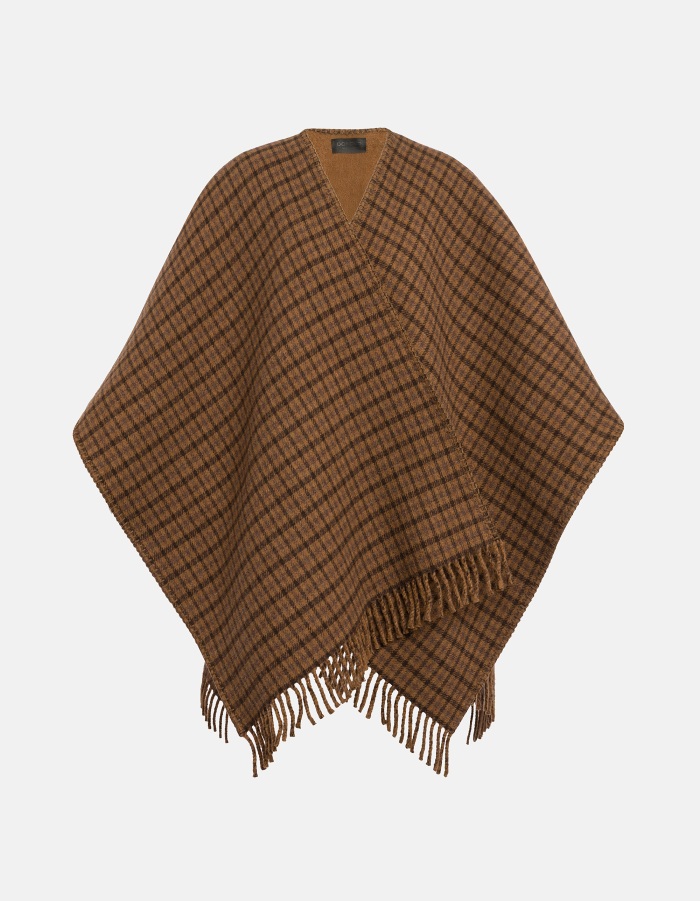 Cape in double-face checked fabric