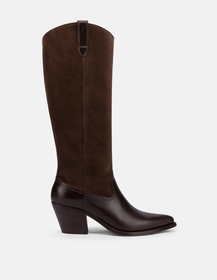 Vacchetta leather and split leather cowboy boots