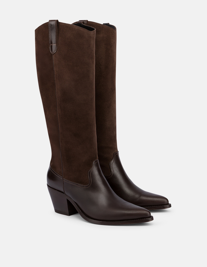 Vacchetta leather and split leather cowboy boots
