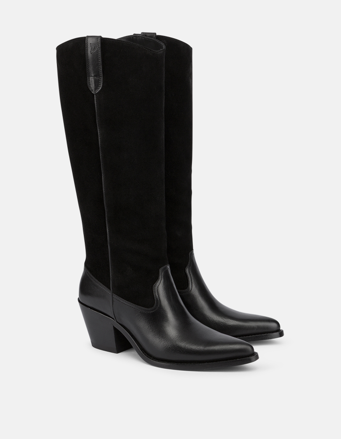 Vacchetta leather and split leather cowboy boots