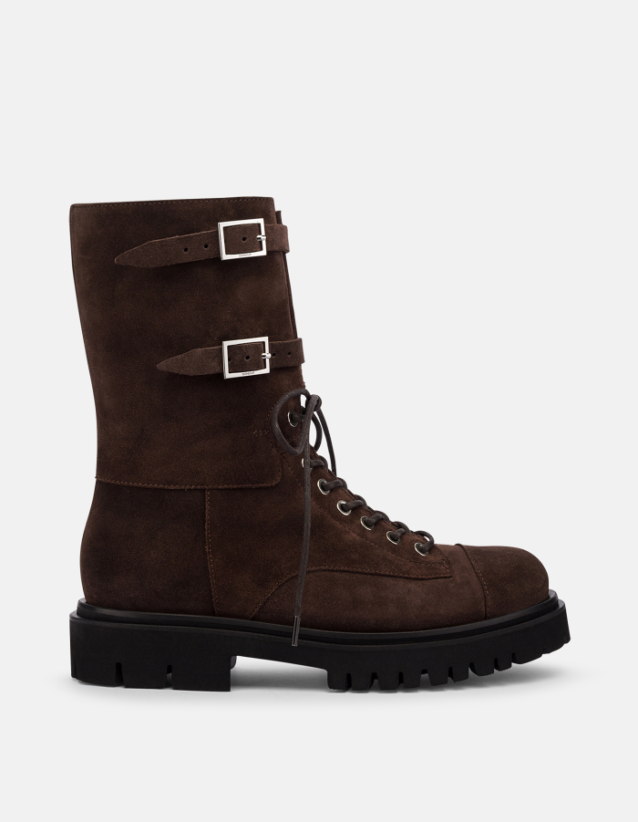 Split leather combat boots