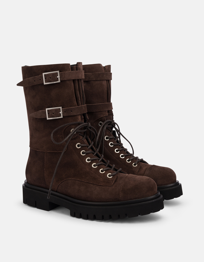Split leather combat boots