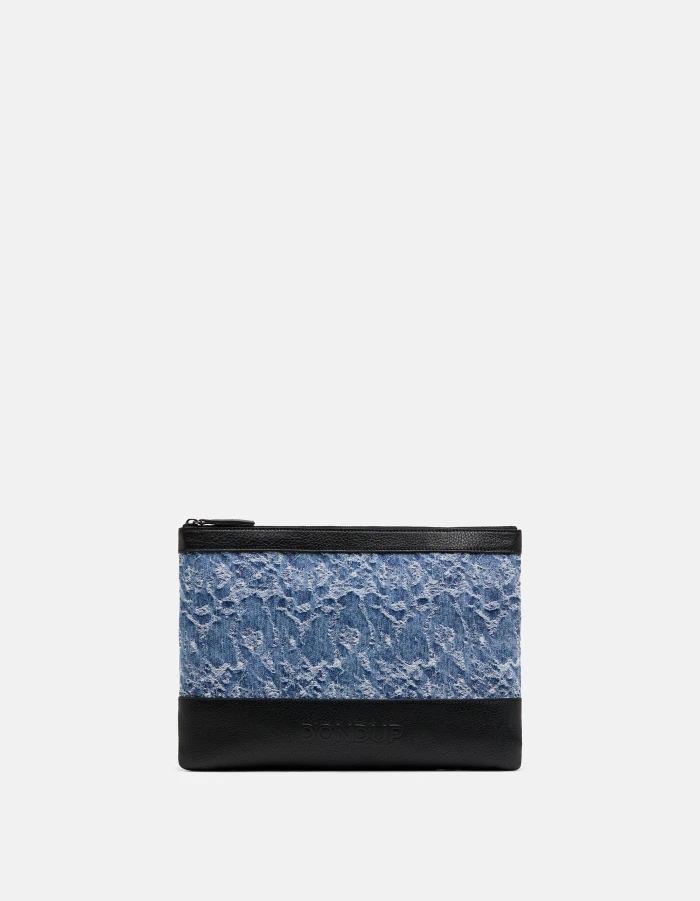 Clutch bag in denim jacquard