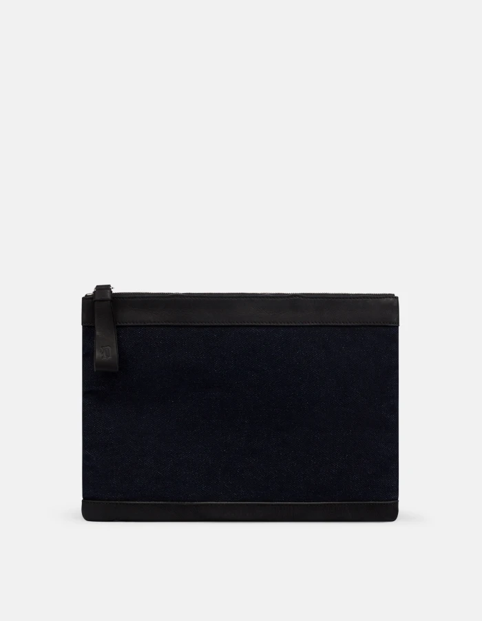 Recycled rigid denim clutch