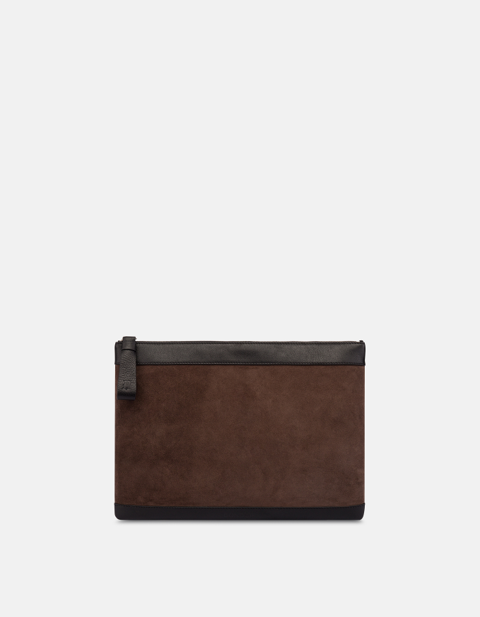 Clutch in split leather and leather