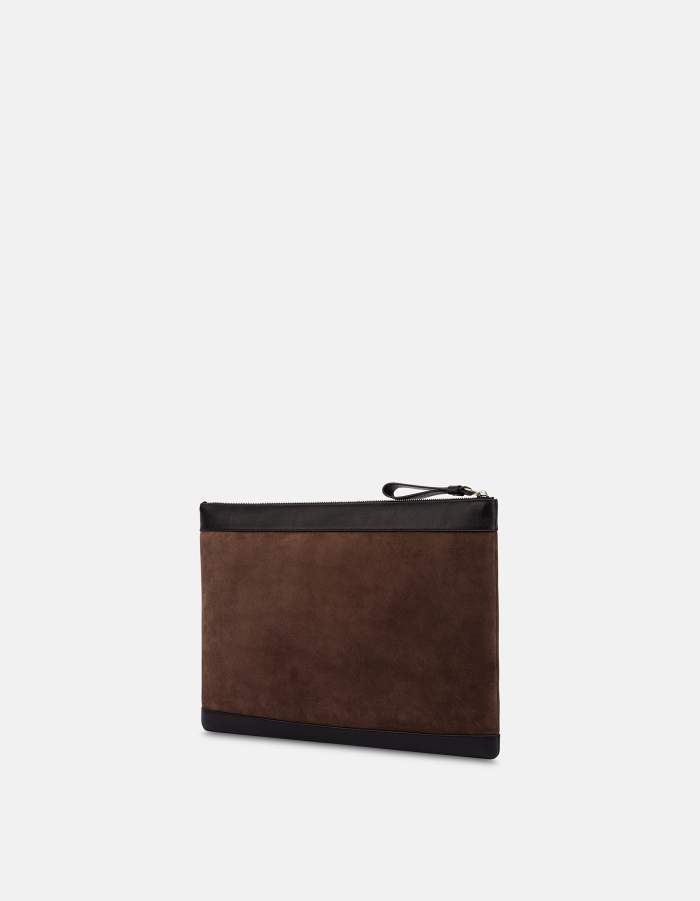 Clutch in split leather and leather
