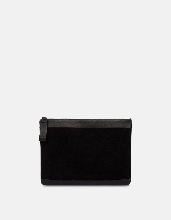 Clutch in split leather and leather
