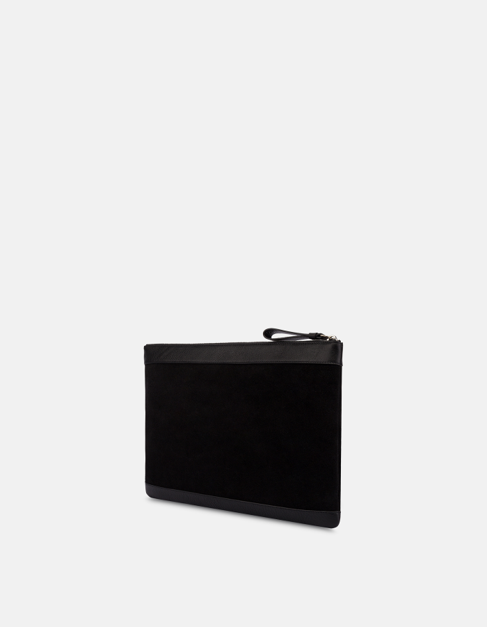 Clutch in split leather and leather