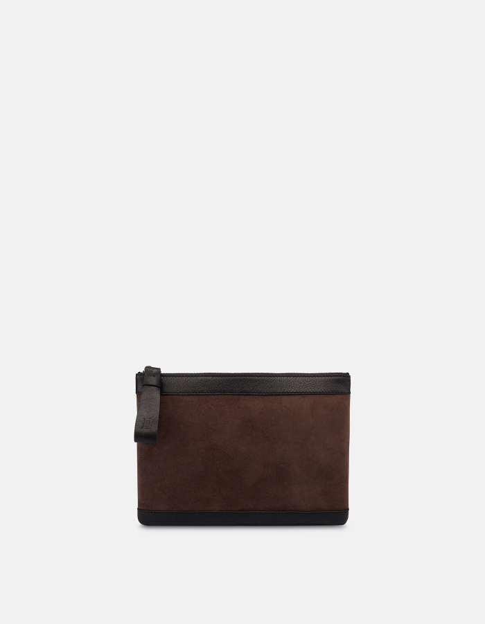 Mini clutch bag in split leather and leather