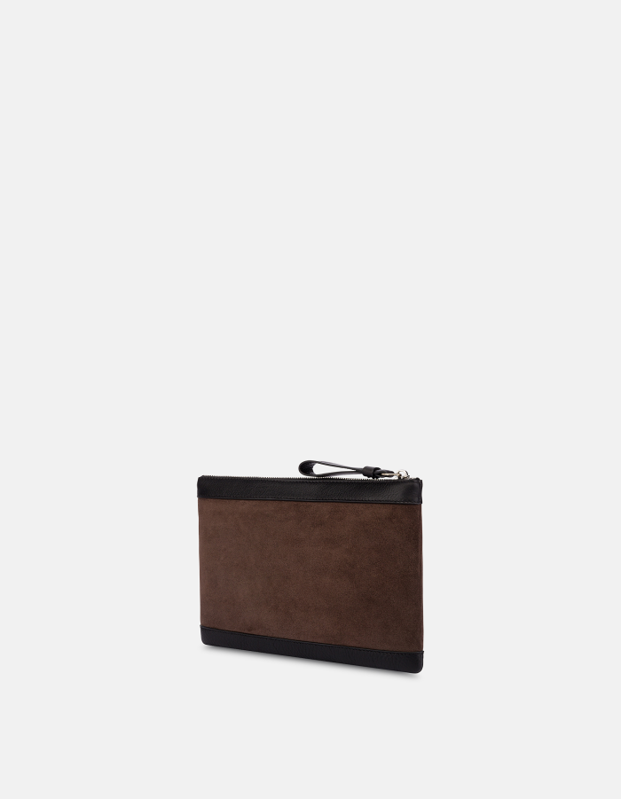 Mini clutch bag in split leather and leather