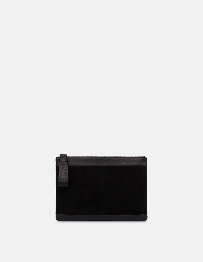 Mini clutch bag in split leather and leather