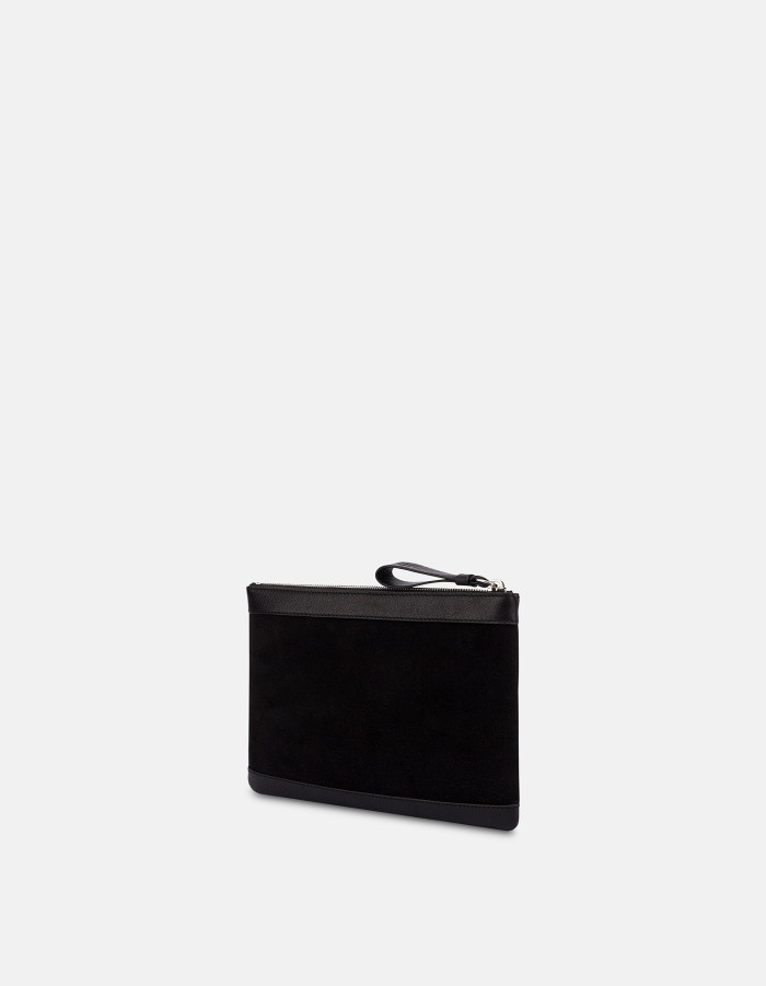 Mini clutch bag in split leather and leather
