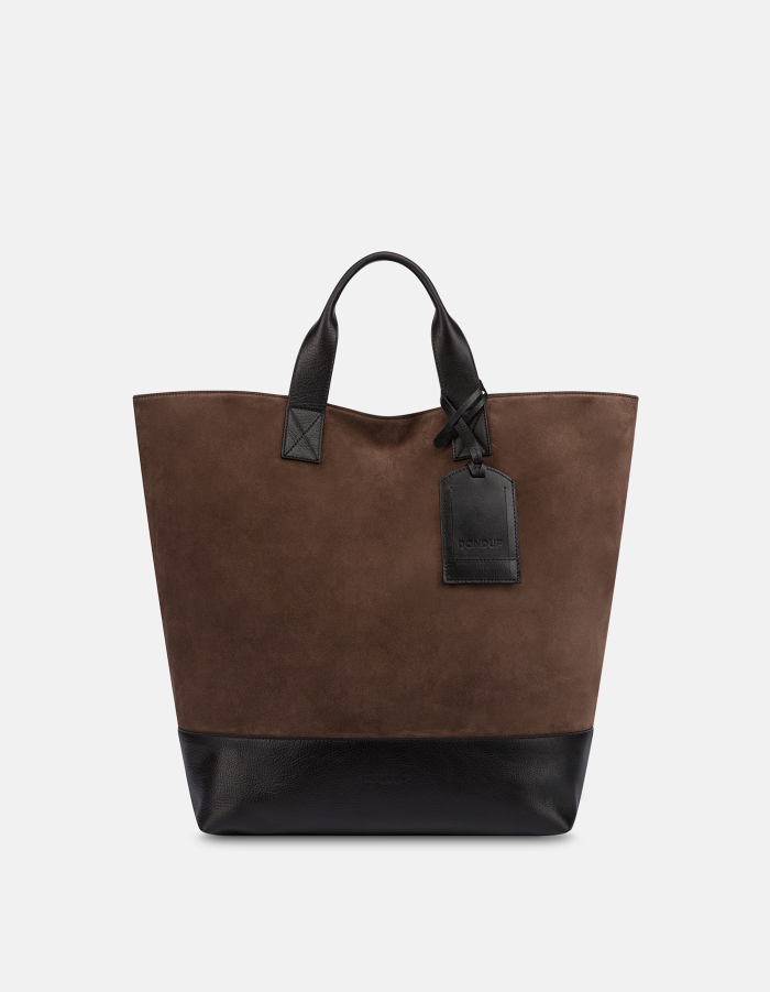 Shopper in split leather and leather