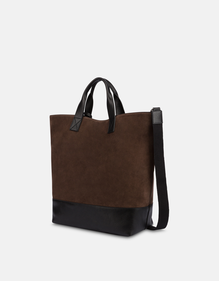 Shopper in split leather and leather