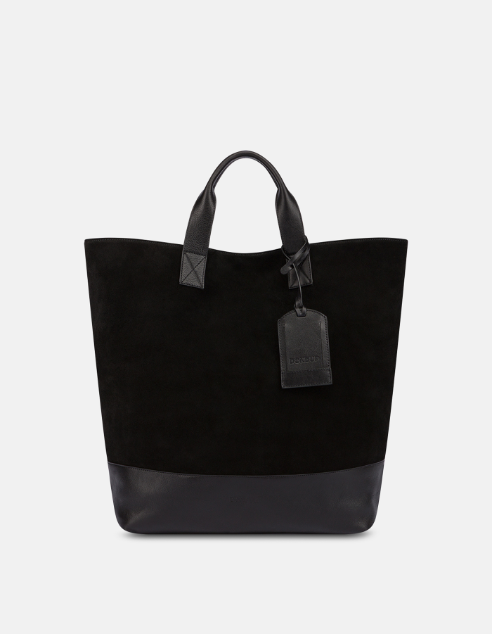 Shopper in split leather and leather