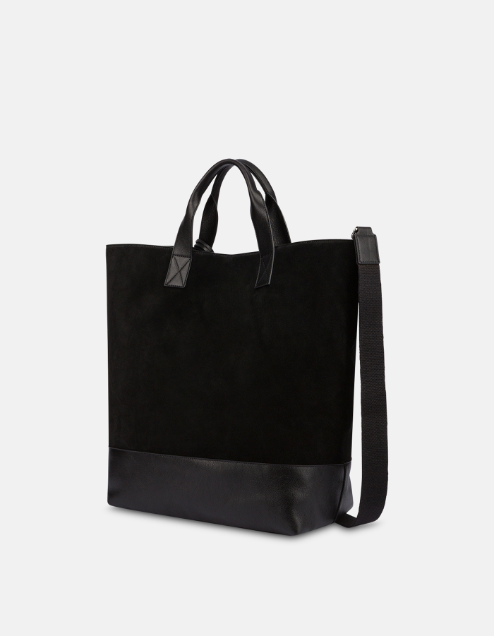Shopper in split leather and leather